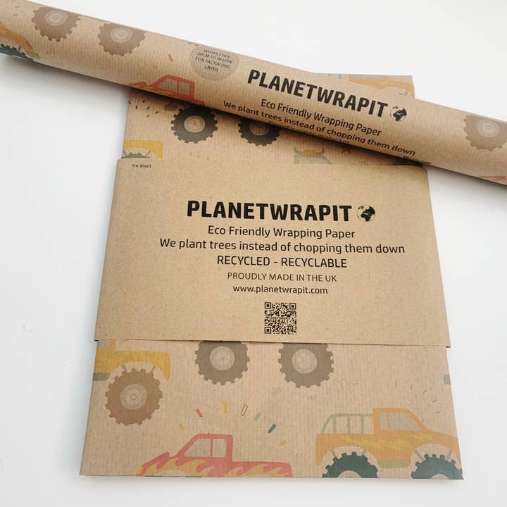PlanetWrapIt - Wholesale Wrapping Paper Roll - Big Truck Recycled Kraft Wrapping Paper Gift Wrap