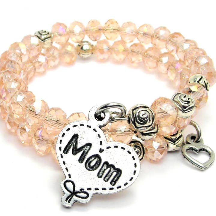 Mom quilted heart crystal wrap Bracelet for wholesale by Chubby Chico Charms