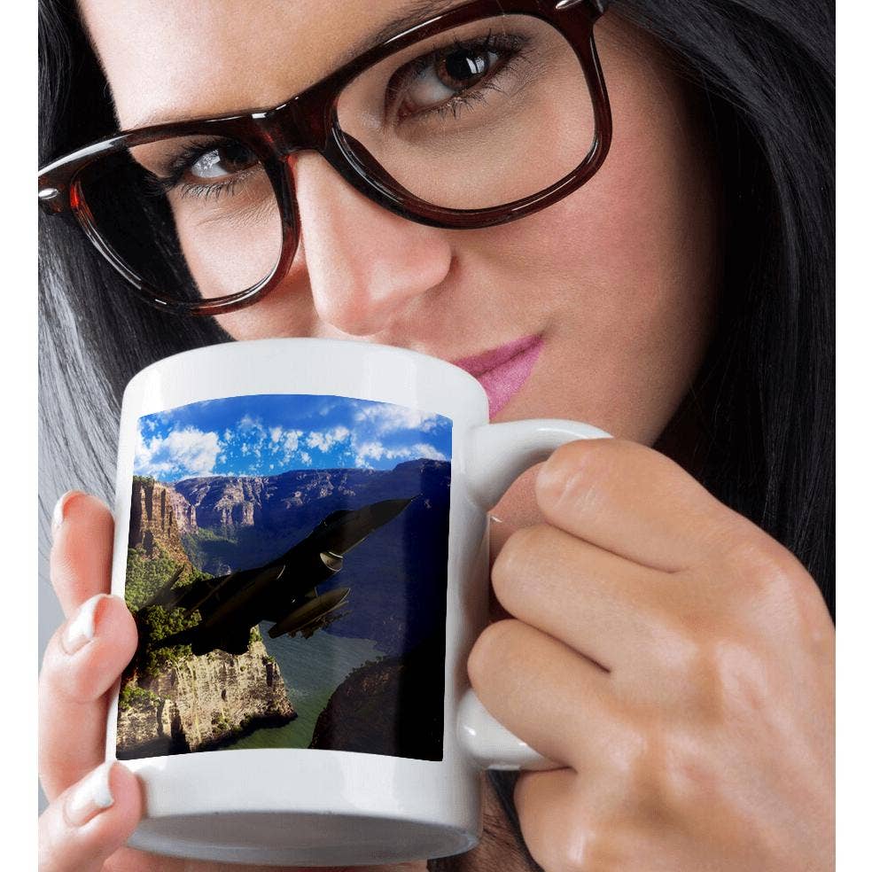 3dRose - Wholesale Coffee Mug - 3dRose, F-16 Fighting Falcon flies trough a mountain landscape, Mug9