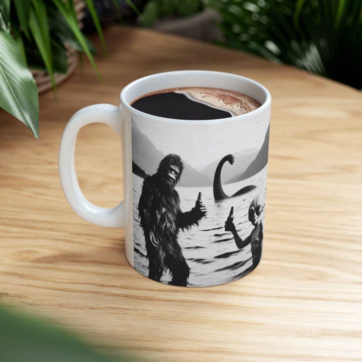 Loch Ness Monster Bigfoot Alien Novelty Coffee Mug 11oz for wholesale by Midnight Myth
