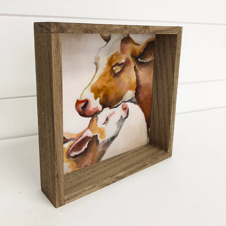 Hangout Home - Wholesale Sign - Mama and Baby Cow - Watercolor Wood Sign for Mother's Day