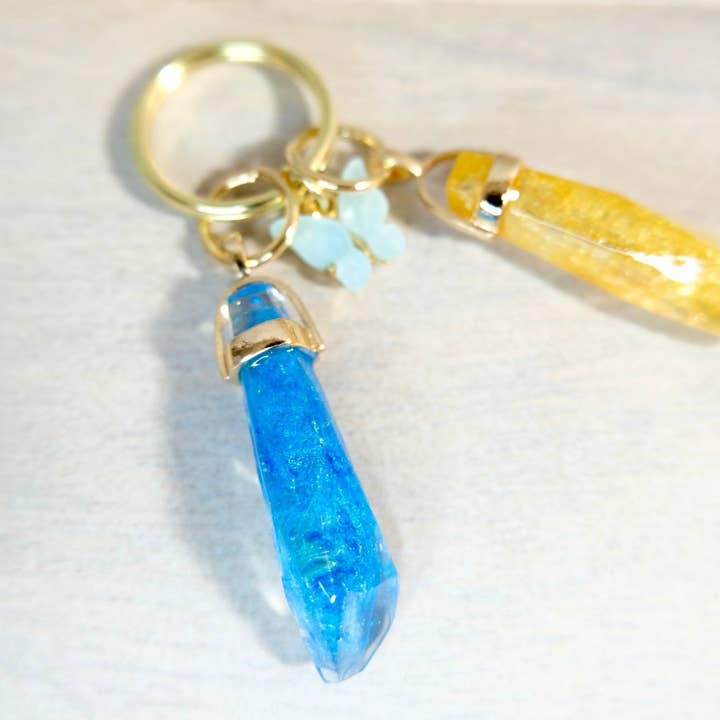 BlueButterflyBazaar - Wholesale Keychain - Women's - Yellow and Blue Reylo Ben Solo and Rey and Blue Butterfly Kyber Crystal keychain Star Wars, unique gift, collectable.3