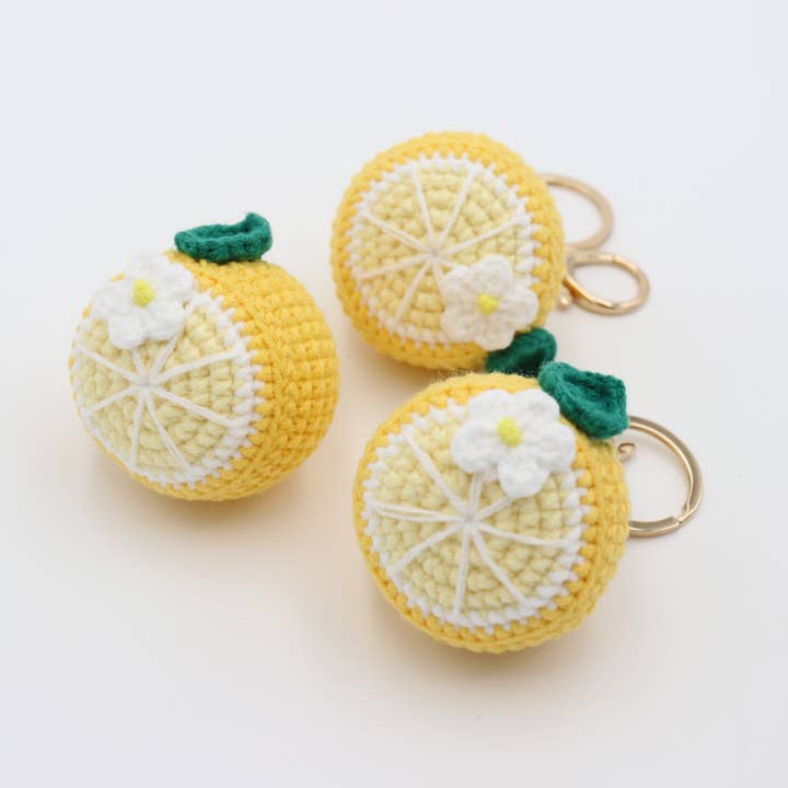 Handmade Crochet Lemon Keychain - Lemon Blossom for wholesale by Sparkle Being
