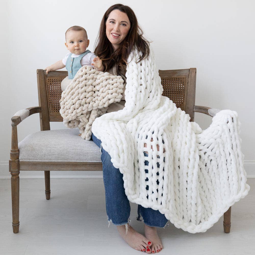 BIG LOViE - Vente Plaids - COUVERTURE EN TRICOT ÉPAIS INFINITE | MINKY | BIG - BLANC1