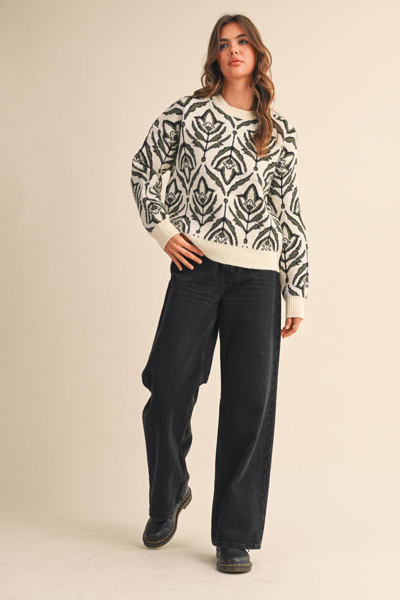 &MERCI - Wholesale Knit Sweater - Women's - FLORAL PATTERN KNIT SWEATER MSW1109536