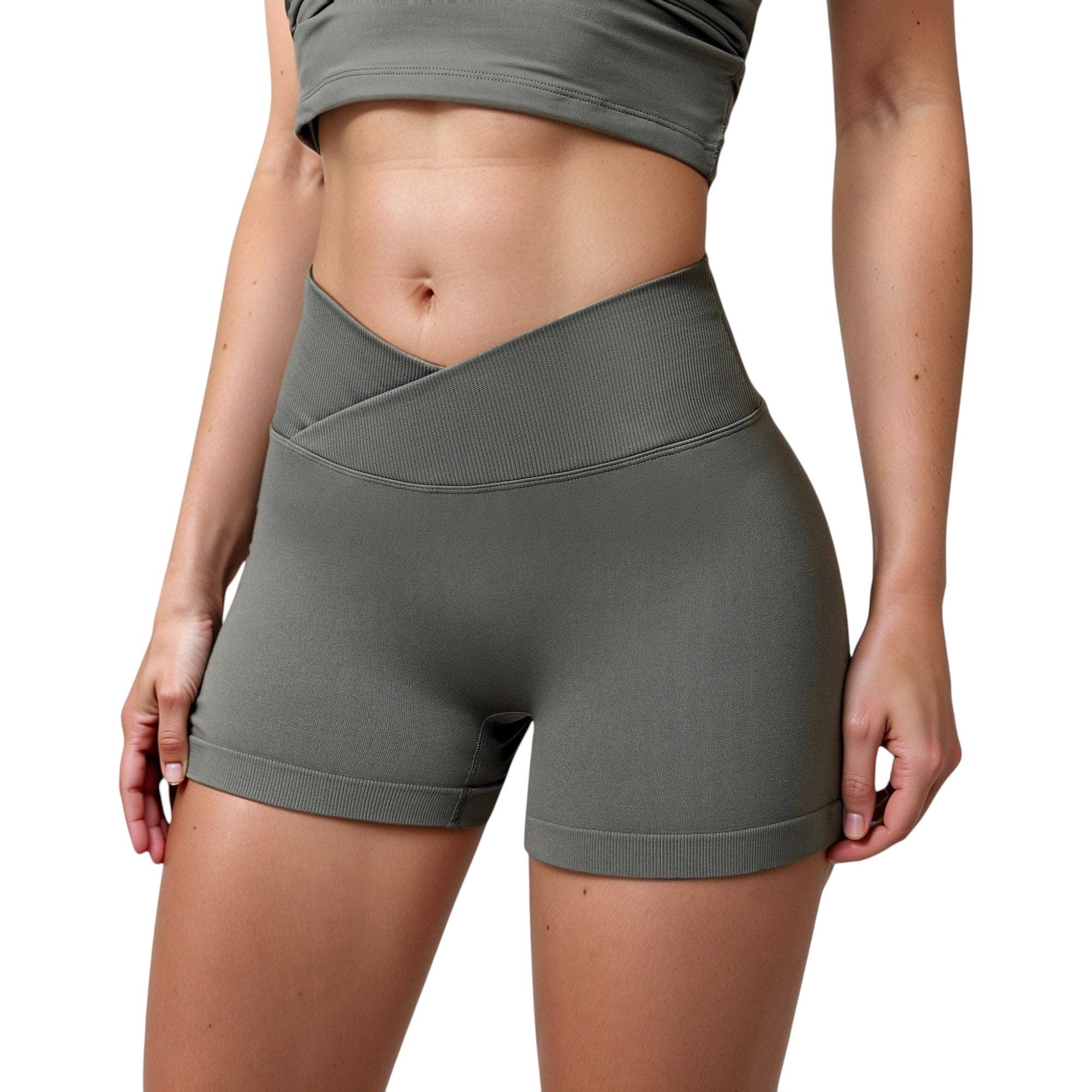 Active by Anna-Kaci – wholesale Athletic shorts – Women's – High Waist Seamless Ribbed Biker Shorts with Crossover Waist10