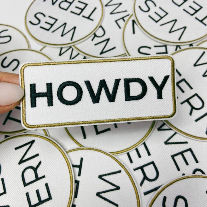 TEELUX - Wholesale Patch - 3.5" HOWDY in Tan & Black - Embroidered Hat Patch.52