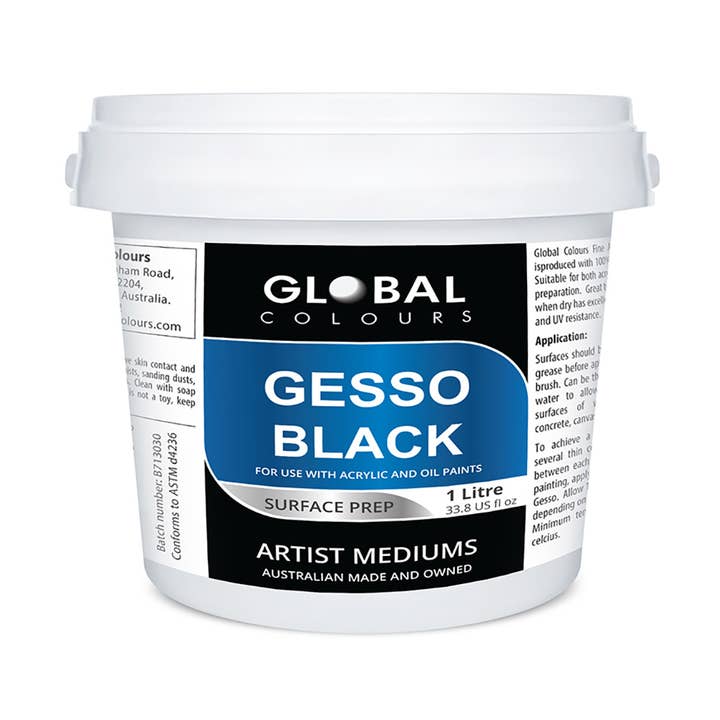 Black Gesso - 1 Litre Professional Surface Prep Medium for wholesale by Global Colours - Acrylic Artists Paint