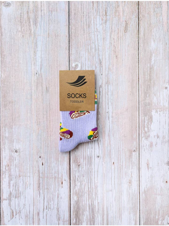 Mardi Gras Creations - Wholesale Socks - Unisex - Lavender Let Them Eat King Cake Ribbed Socks (Adult & Youth)3