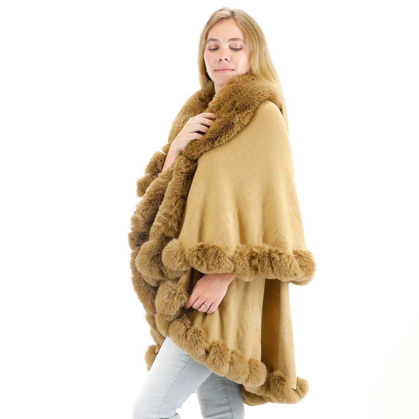 TAPA fashion - Wholesale Poncho - Women's - Solid Color Fur Double Layer Poncho SH925 (3PC)6