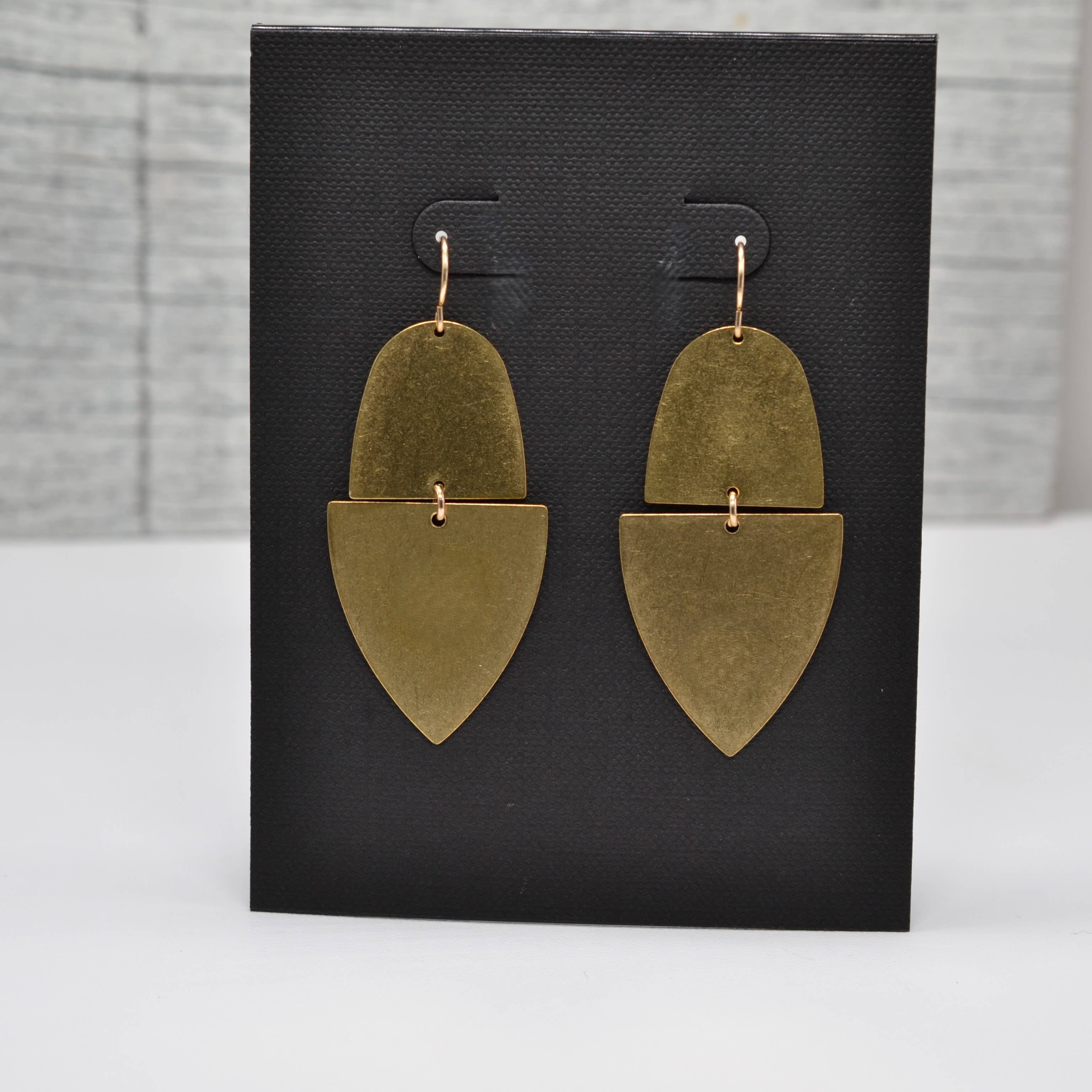 Sela+Sage - Wholesale Dangle Earrings - Worn Gold Brass, Arch Triangle Earrings with Gold Filled1