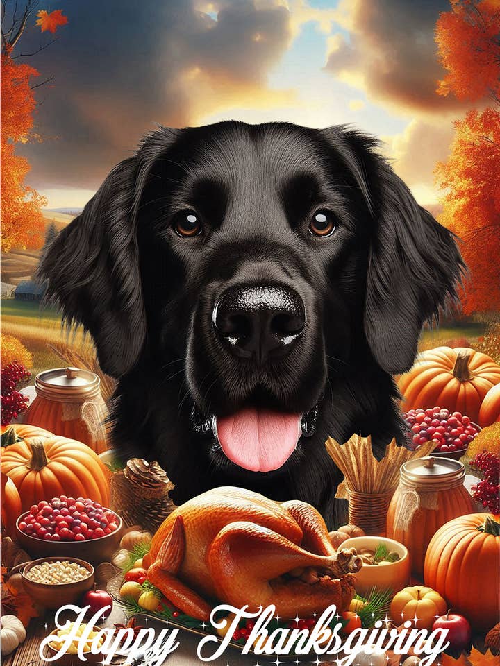 Flat Coated Retriever - Thanksgiving Husflag for engroshandel hos Best of Breed Products