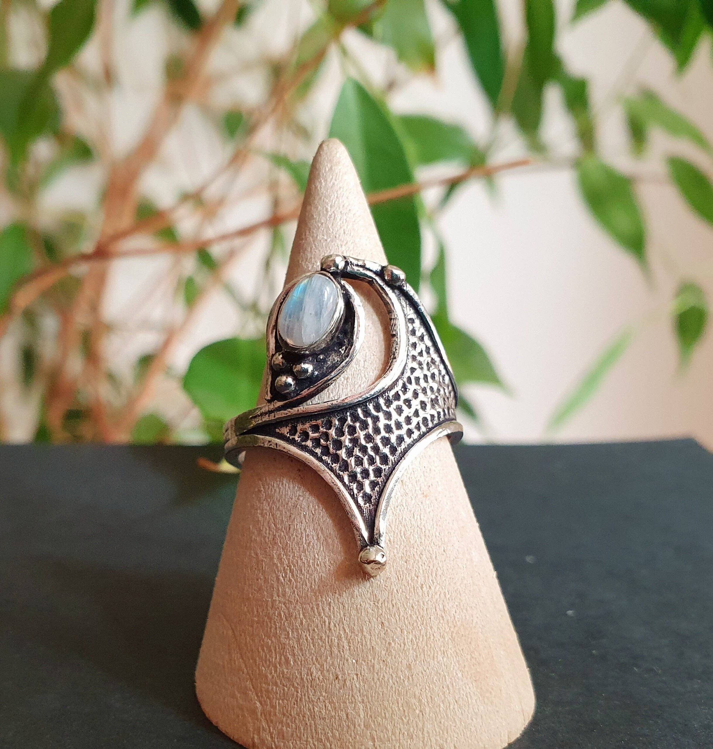 Kaali Boutique - Wholesale Multi-Stone Ring - Boho Moonstone Silver Ring / Pretty / Large / Ethnic / Rustic / Festival / Tribal / Blue / Hippie / Gypsy / Psy / Stone / Healing0