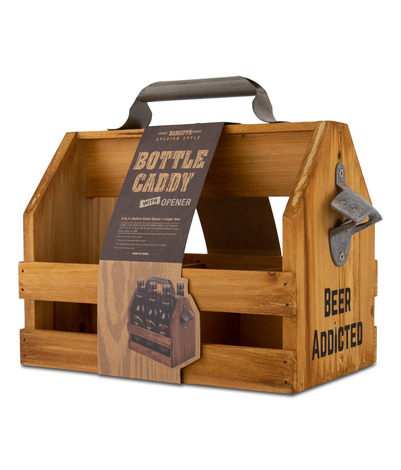 BeerAddicted - Wholesale Beer/Wine Caddy - Wooden Caddy for 6 Beer Bottles0