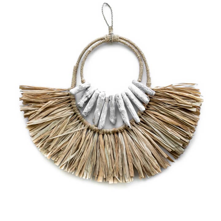 Bali Harvest - Wholesale Wall Accent - Seagrass Raffia Wall Hanging Decor - Half Moon Driftwood