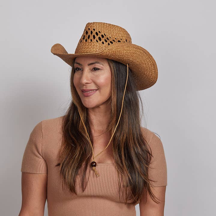 Tan Western Straw Cowboy Hat - Style Carly for wholesale on Faire8