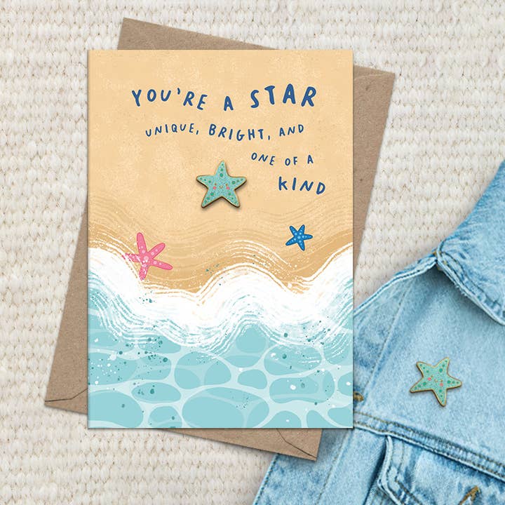 Biglietto di Auguri con Spilla - Sei una stella per la vendita all'ingrosso da parte di Dandelion Stationery