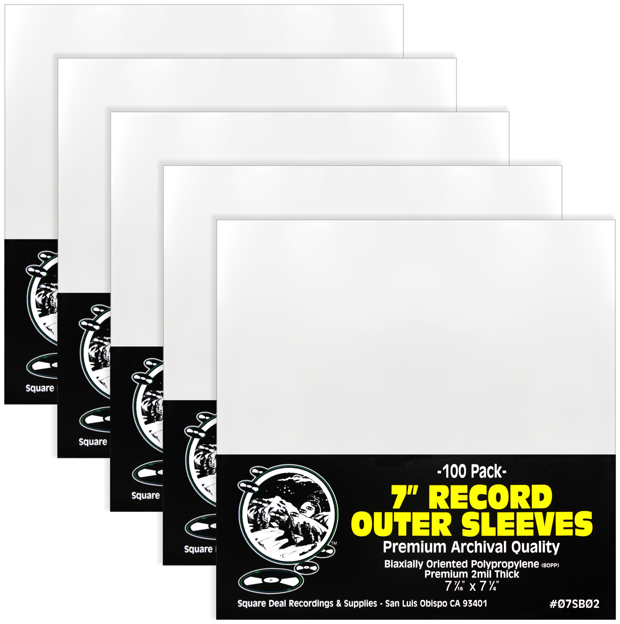 Square Deal Recordings & Supplies - Vente Accessoires de musique - Pochettes extérieures pour disques de 7 po, polypropylène, qualité supérieure, 2 mil5