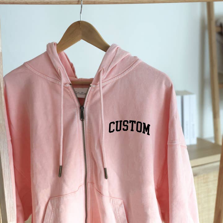 CUSTOM CROPPED Mineral Zipper Hooded Pullover and other Purchase Wholesale custom jacket. Free Returns & Net 60 Terms on Faire trending on Faire.