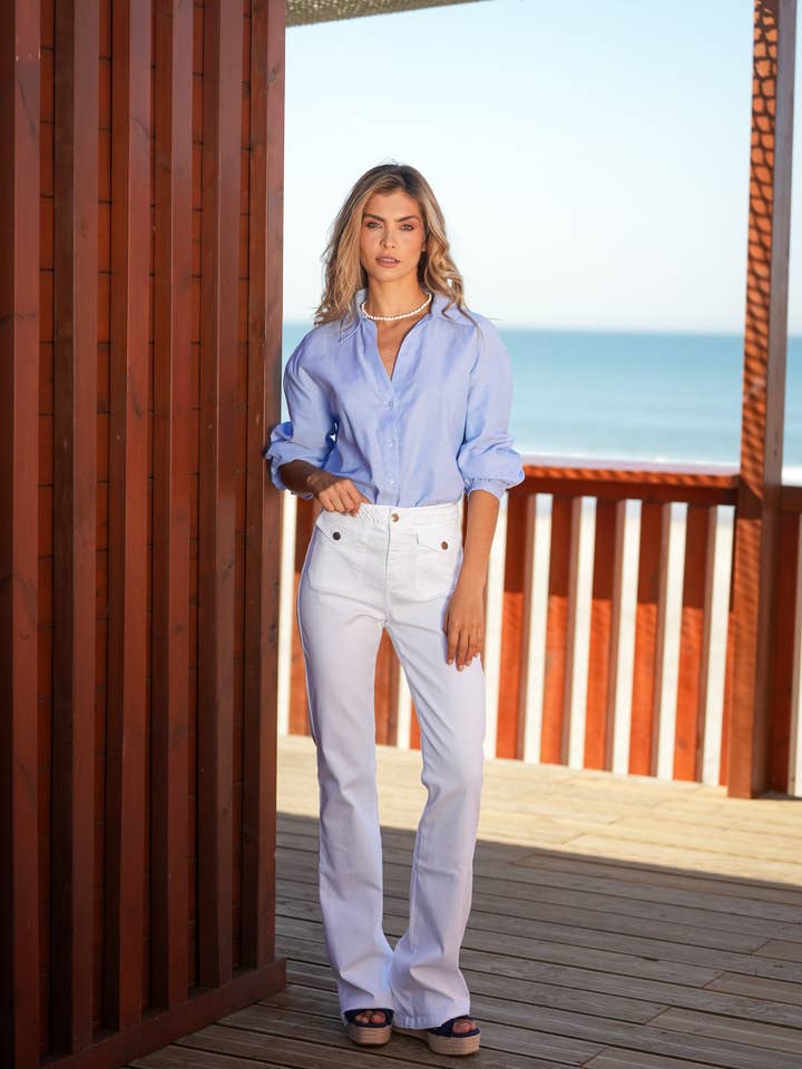 GUIMANOS - Wholesale Button Down Shirt - Women's - Oxford Shirt with Balloon Sleeves2