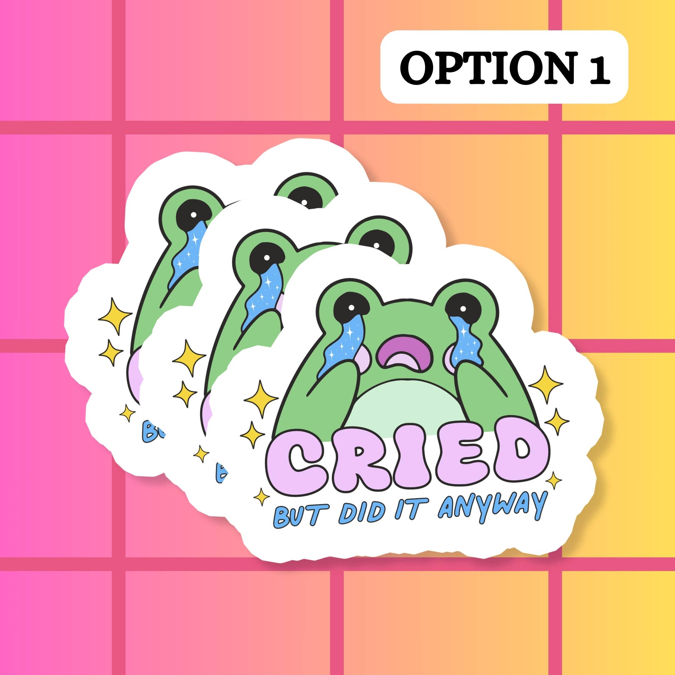 Stickers+ X Ashley Bexar - Wholesale Sticker - Frog Cry Relatable Mental Health Waterproof Vinyl Sticker2