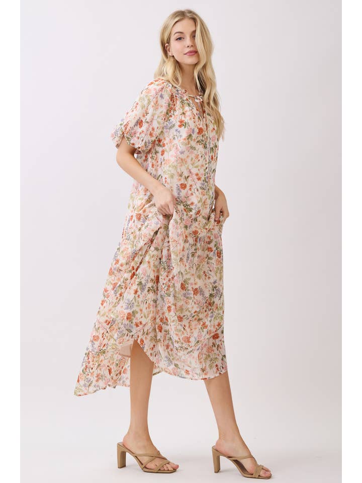 Calista - Wholesale Dress - Women's - BALLOON SLEEVE TIERED MIDI DRESS - VJD429064