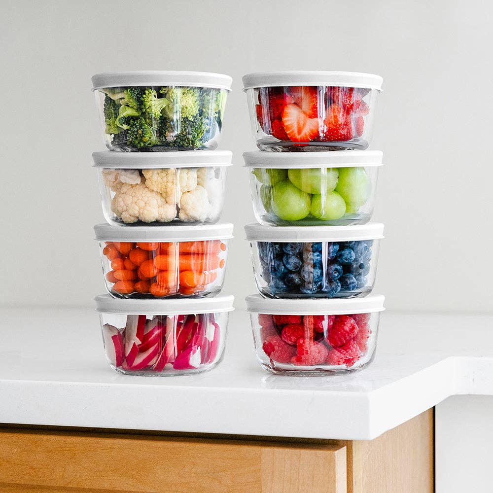 Dura Living LLC - Wholesale Food Storage Container - 16 Piece (7oz) Round Glass Food Storage Container Set (8 Containers + 8 Lids) with Bonus Lids3