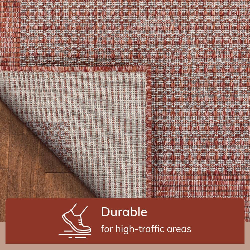 Well Woven – Engroshandel Løst tæppe – Odin Solid & Stribet Border Indendørs Udendørs Koral Flatweave6