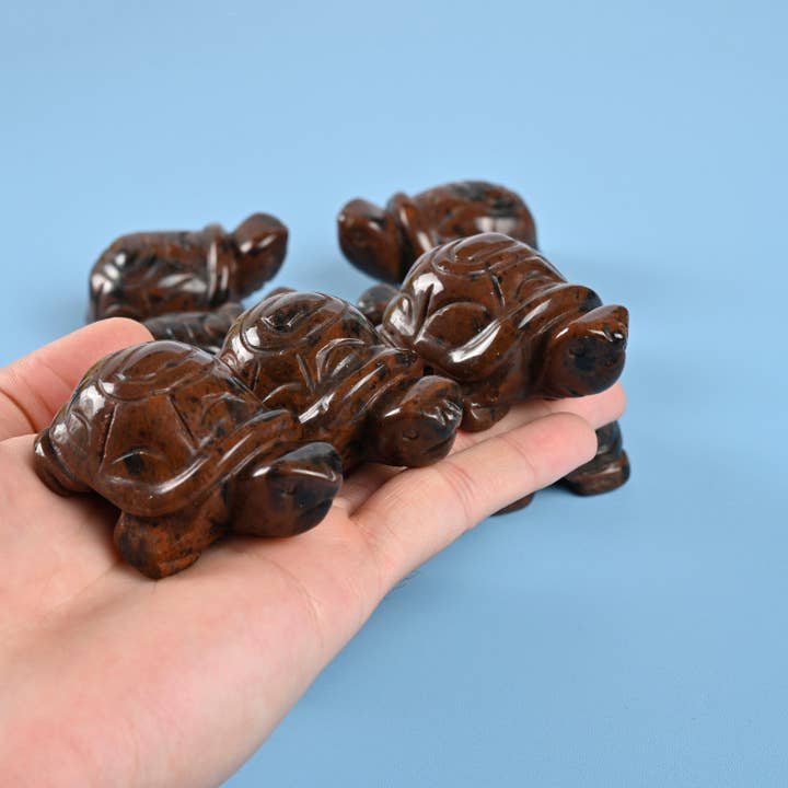 2" Natural Mahogany Obsidian Carved Turtle Crystal Figurine for wholesale by ilovebeadsusa