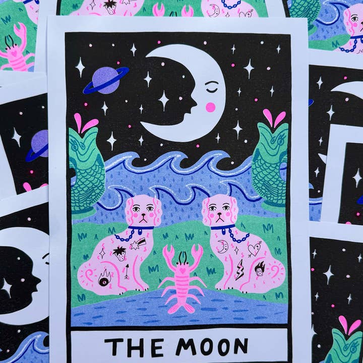 Amy Hastings - Wholesale Art print - The Moon Tarot A4 Risograph Print1