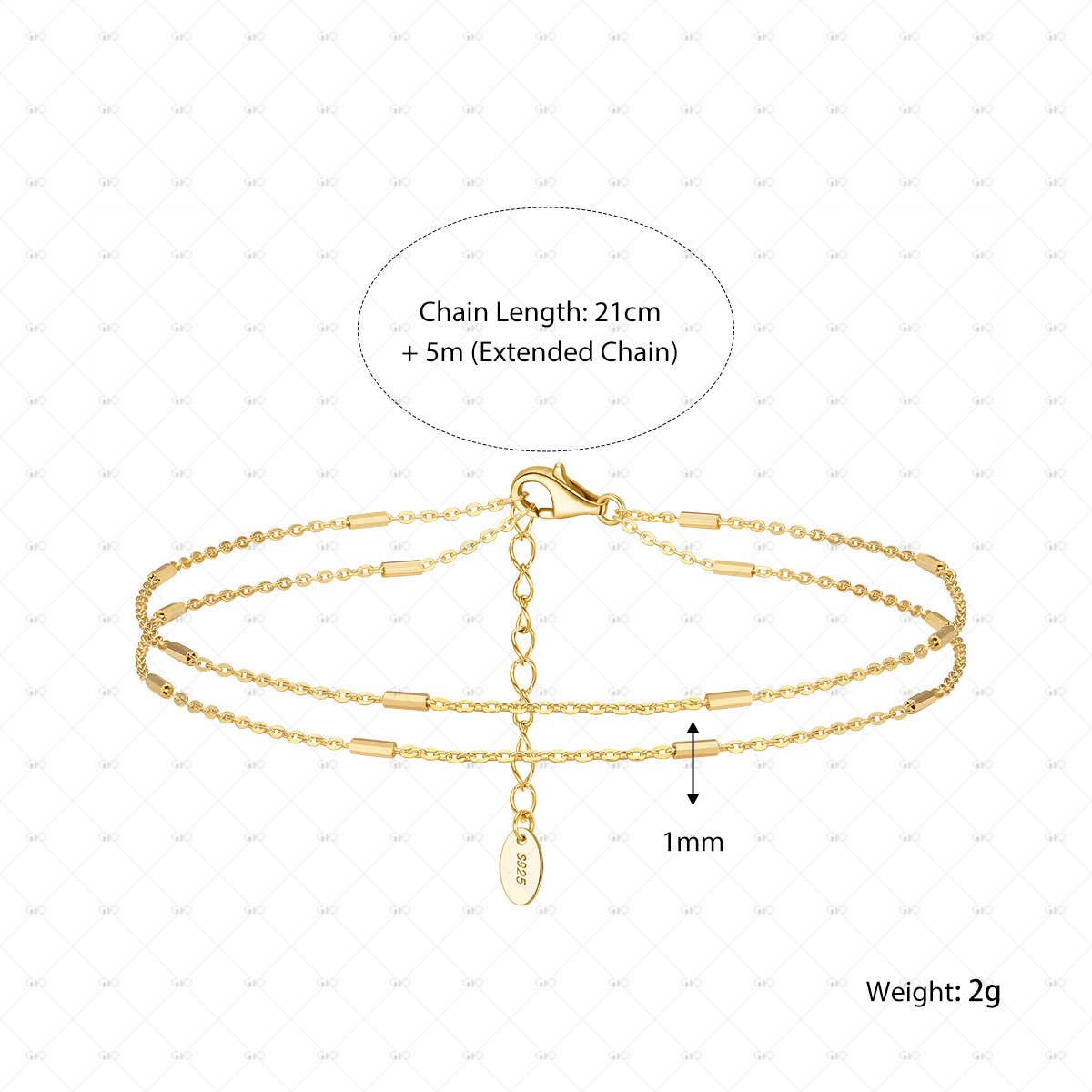 Gioiellin - S925 Silver Jewelry - Wholesale Anklet - S925 Silver 14k Gold Plated Double Layer Anklet3