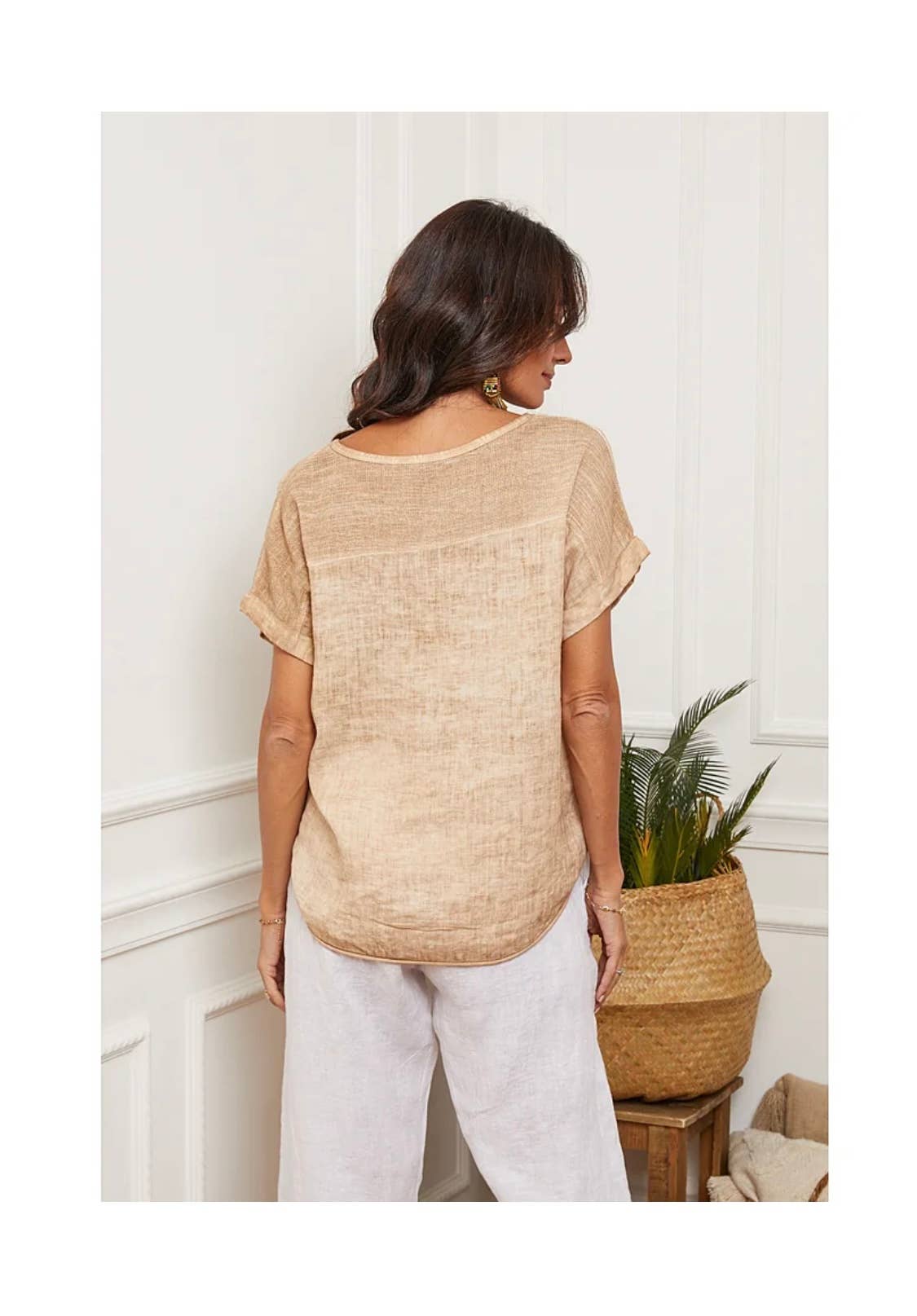 LÉA & LUC - Vente T-shirt – femme - T-Shirt texturé en 100% lin REF. 65152