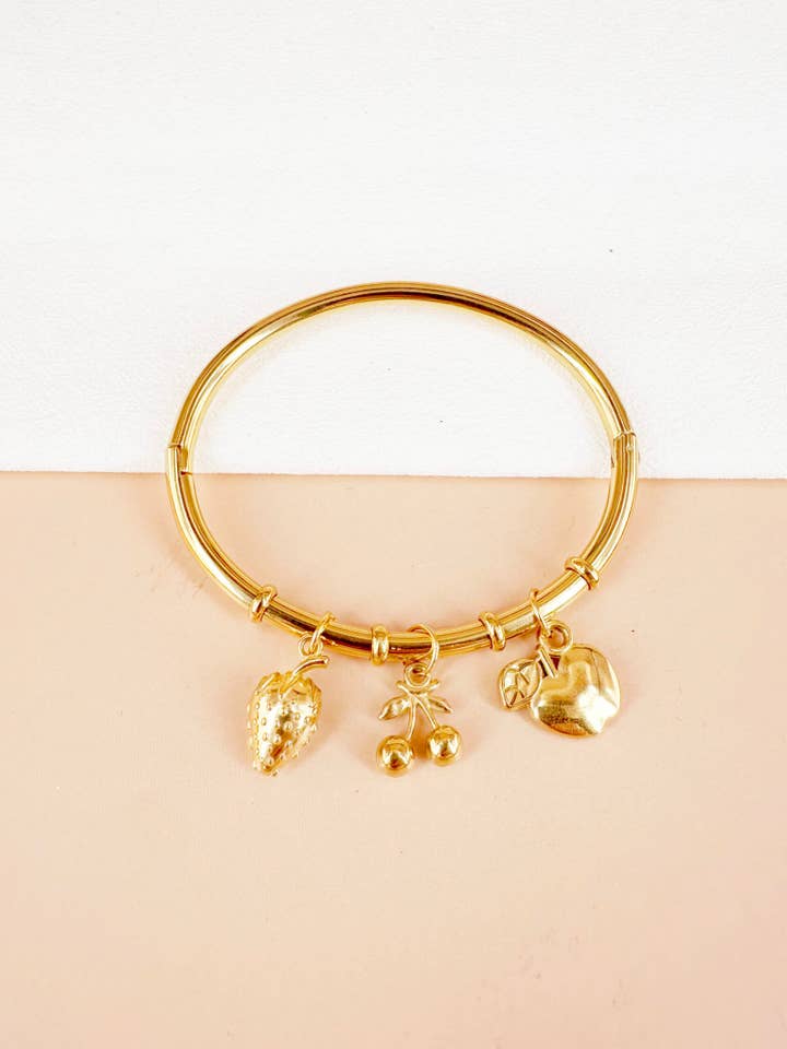 Bracelet jonc breloques fruits en acier inoxydable pour la vente par D Bijoux