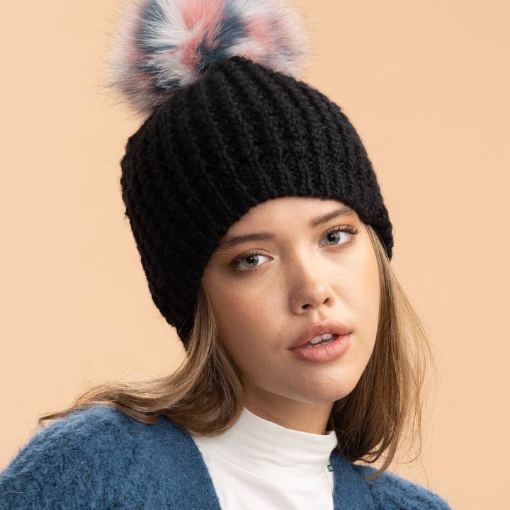 Kyi Kyi - Wholesale Beanie - Women's - Classic Fur - Multi Color Pom32