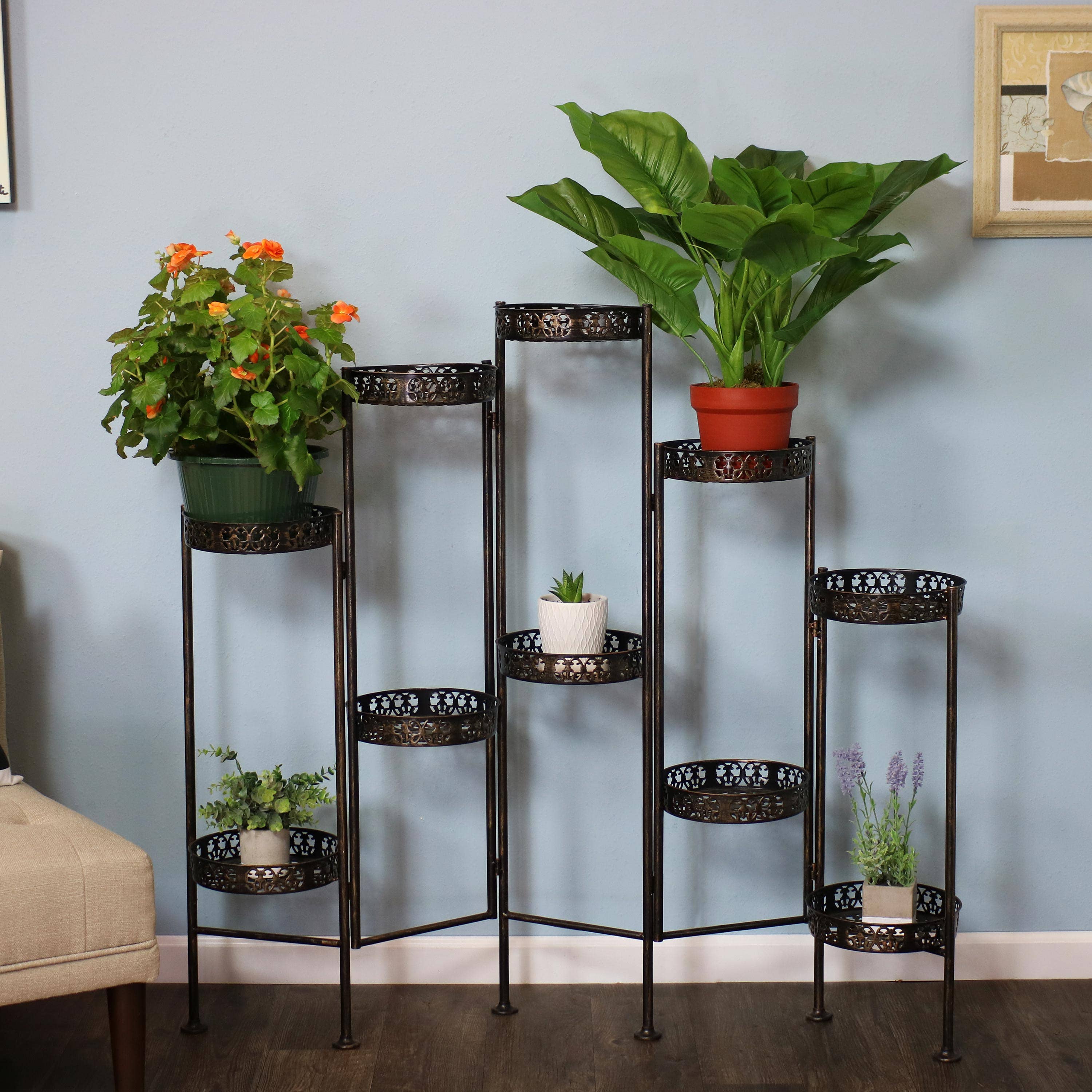 Sunnydaze Decor - Wholesale Plant Pot Stand - Bronze Steel 10-Tier Staggered Folding Plant Stand - 46.5 in4