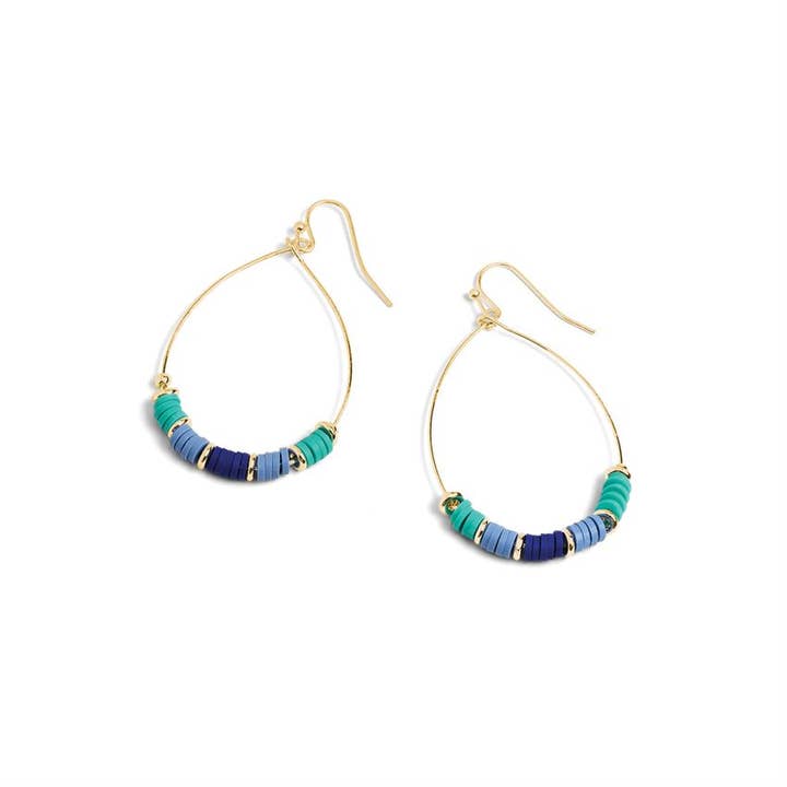 Whispers - Wholesale Hoop Earrings - Gold Open Teardrop with Heisihi Beads Hoop Earrings