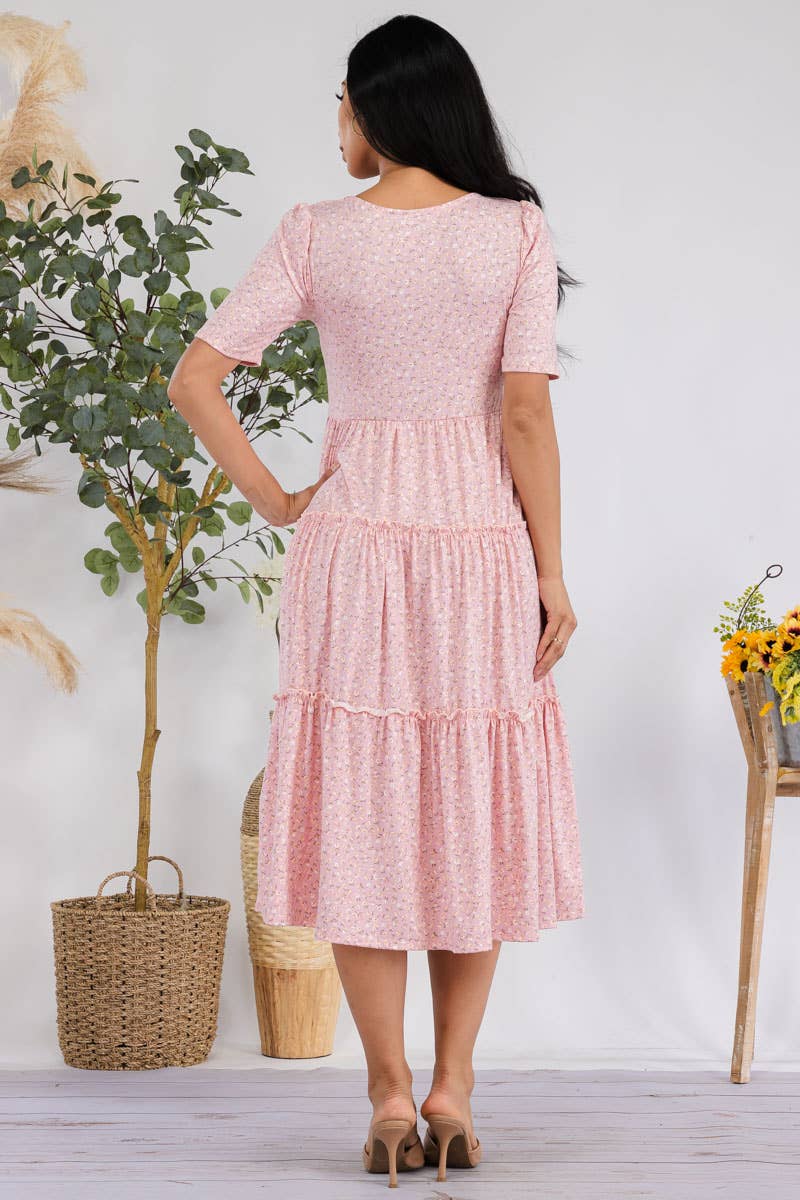 H&H Fashion Inc. – Großhandel Kleid – Damen – JR778X-DITSYFLOWER - Midi-Cocktailkleid mit Puffärmeln10