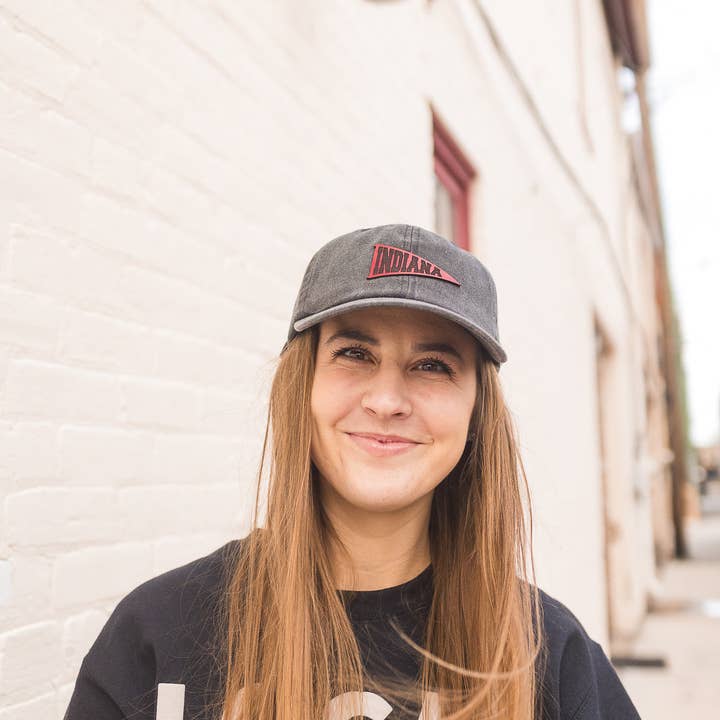 Left Grain - Wholesale Baseball Cap - Women's - Indiana Pennant Leather Patch Hat on Charcoal Dad Hat6