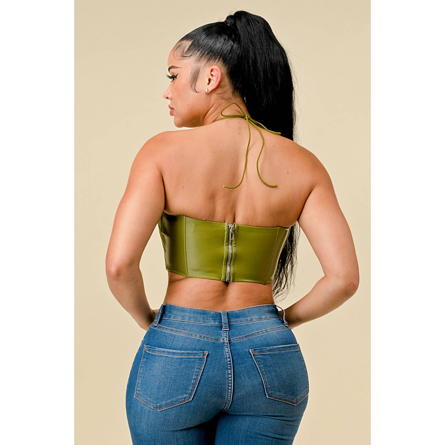 Miss 8 - Wholesale Tank Top - Women's - PU Corset Bustier Crop top with fold Detail11