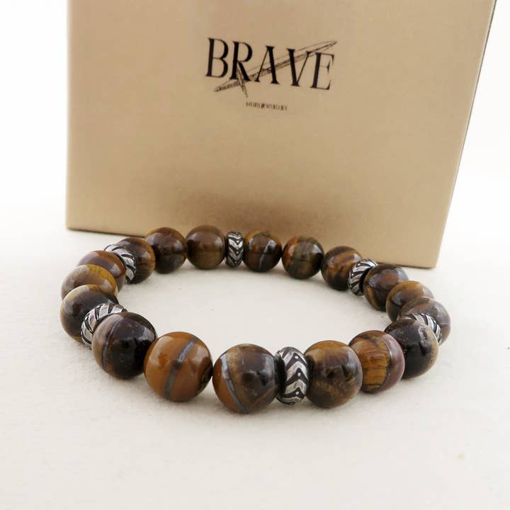 Pulseira OLHO DE TIGRE Natural - HOMEM - AÇO inoxidável por atacado de Daemon srls