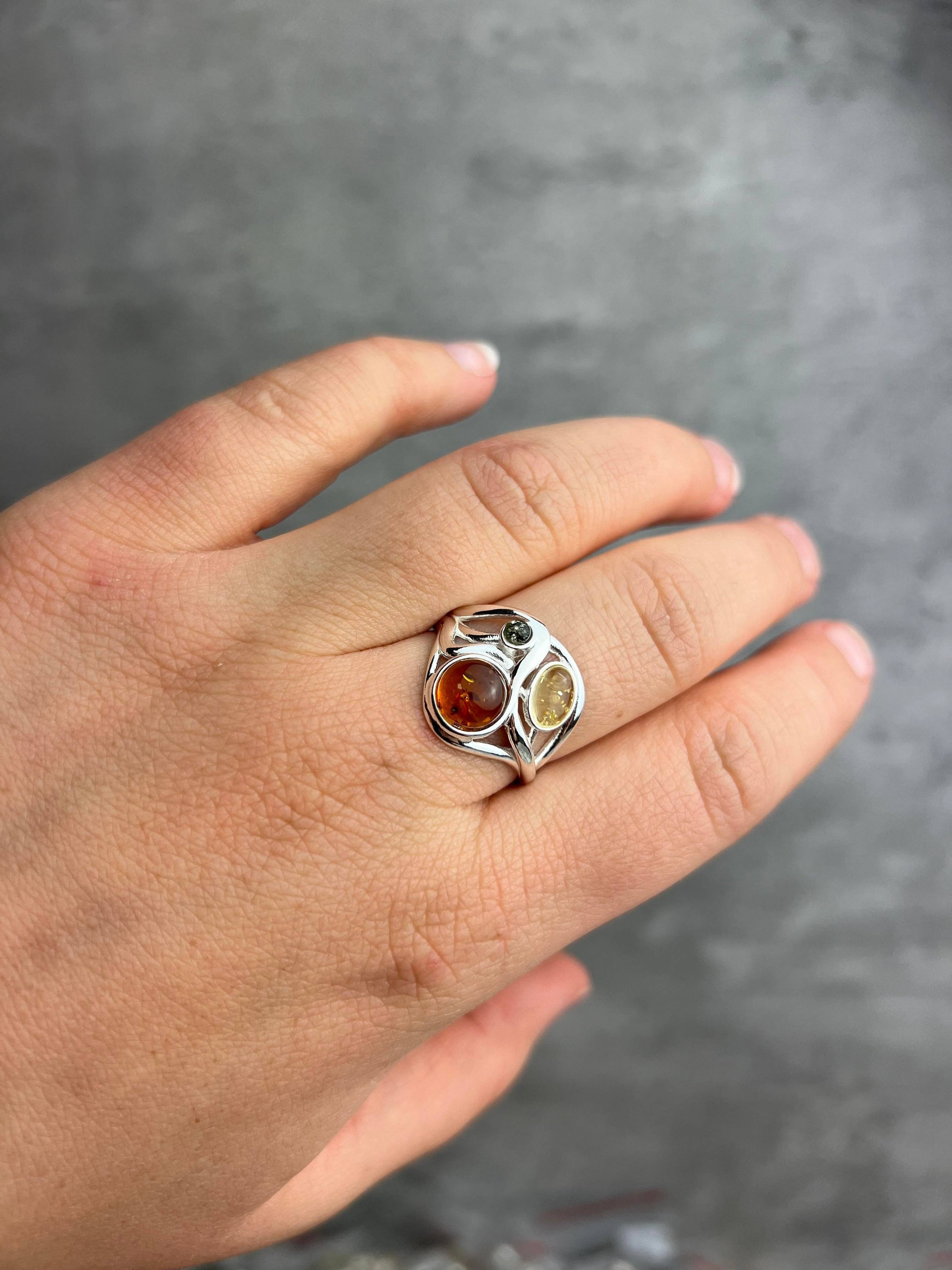 Mix 925 Sterling Silver & Baltic Amber Modern Designer Ring - GL486 for wholesale on Faire1