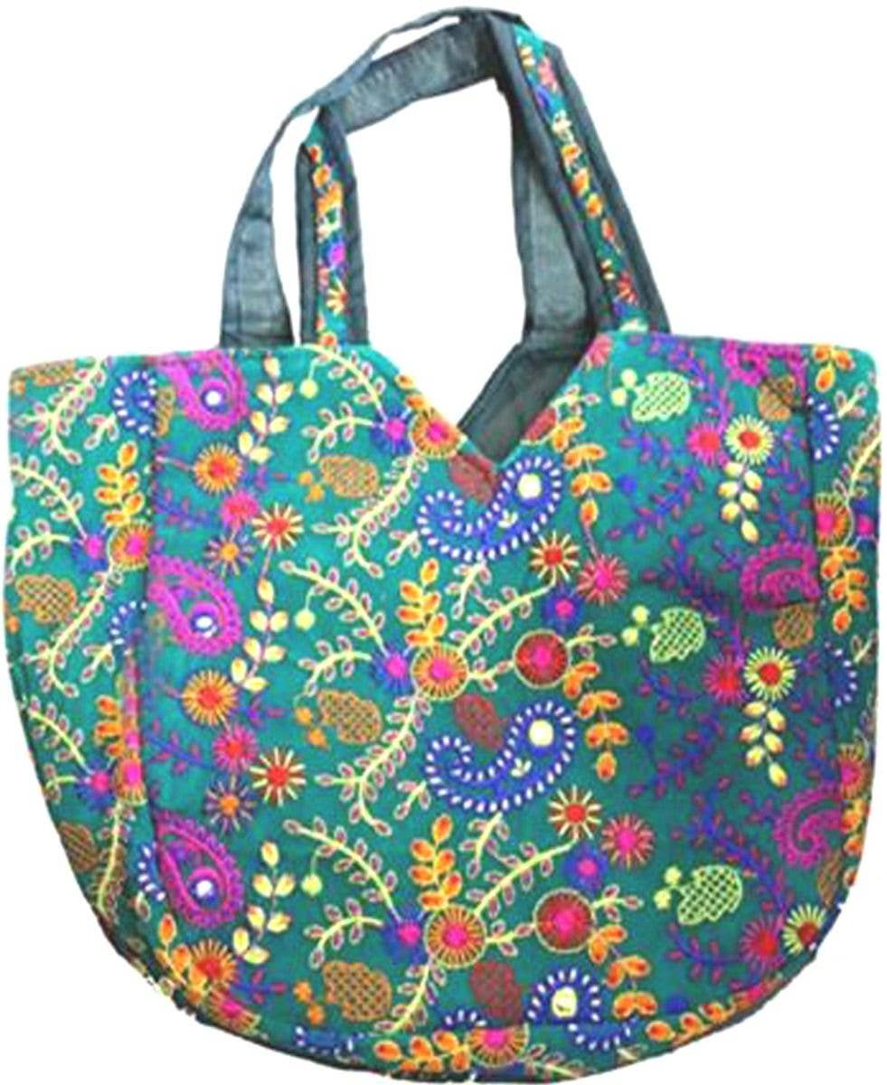 Status Collections - Wholesale Tote bag – Women's - Embroidered Green Silk Bag 44x36cm