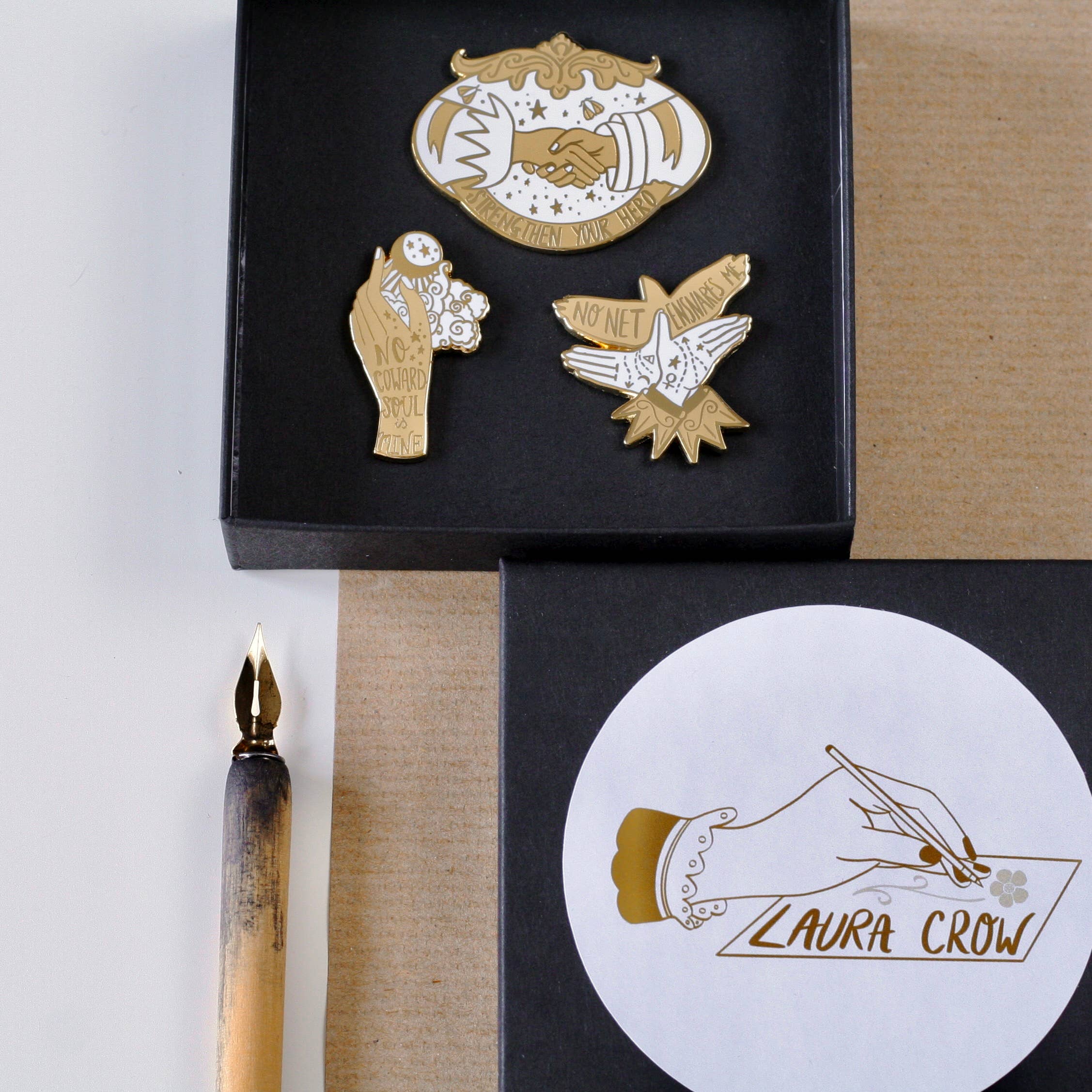 Laura Crow Illustration – wholesale Lapel pin/button – The Bronte Sisters Enamel Pin Set of Three2