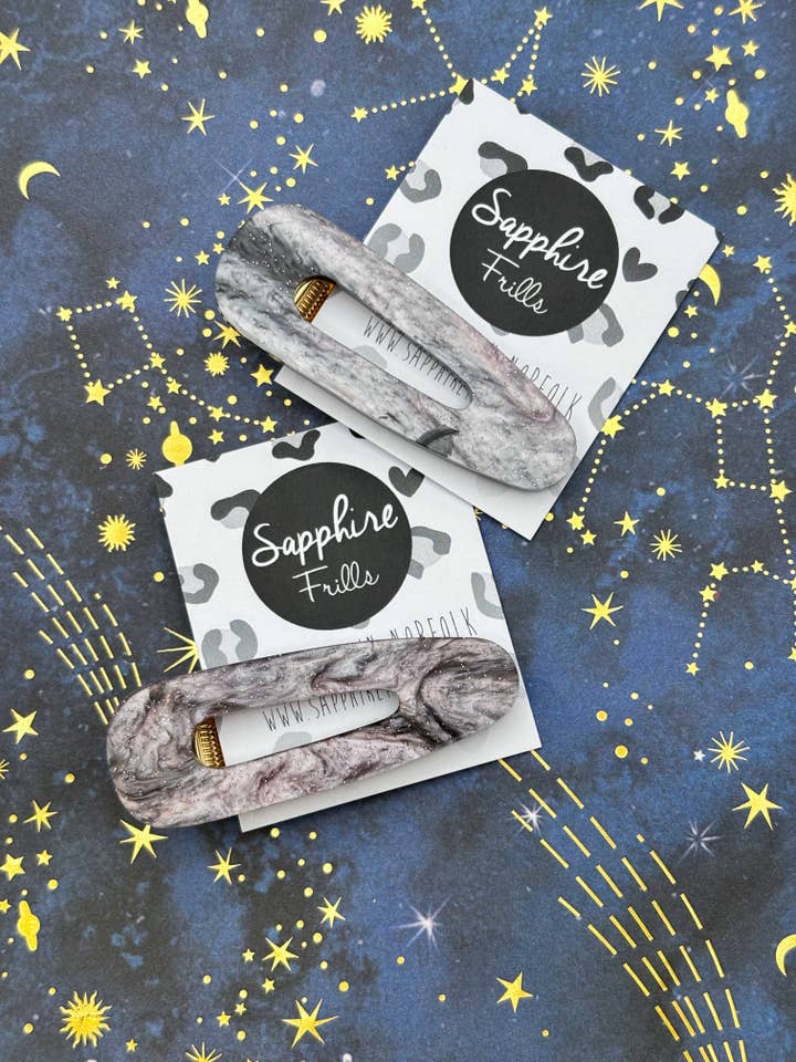 Grey & Pink Glitter Marble Barrette Acrylic Hair Clip for wholesale by Sapphire Frills Ltd