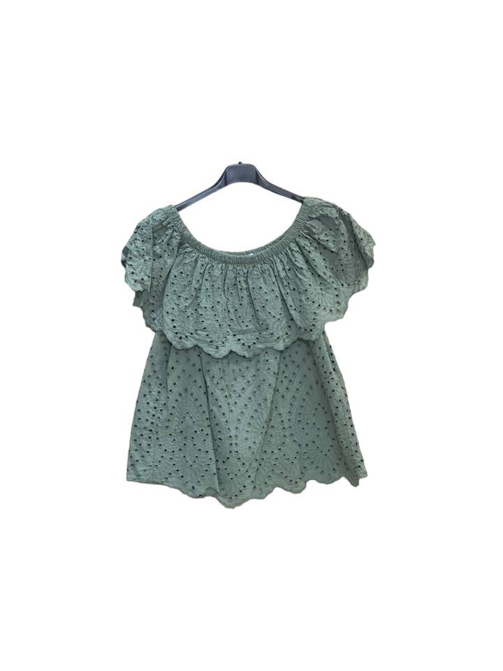 Moonsun - Wholesale Blouse - Women's - Bardot neck top with English embroidery9