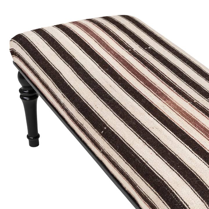 Rugtolia - Wholesale Bench - Neutral Striped Kilim Upholstered Bedroom - Entryway Wooden Bench1
