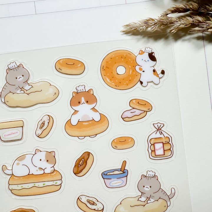 Meowashi Studio - Vendita all'ingrosso Adesivo - Foglio adesivo trasparente Cat and Bagel