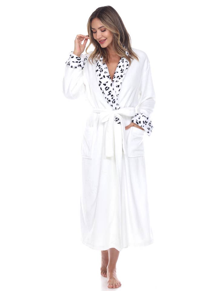 WHITE MARK - Wholesale Robe - Women's - Women's and Plus Size Leopard Print Cozy Lounge Robe