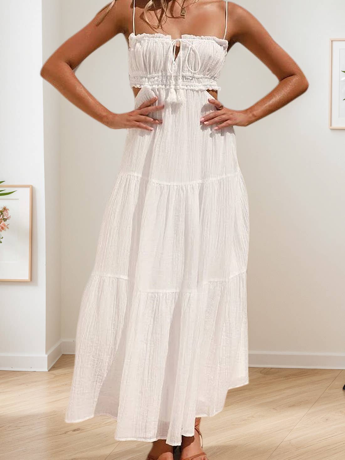 Ulivary – wholesale Klänning - Dam – Ulivary midi-klänning med utskuren fyrkantig urringning och tunna axelband4