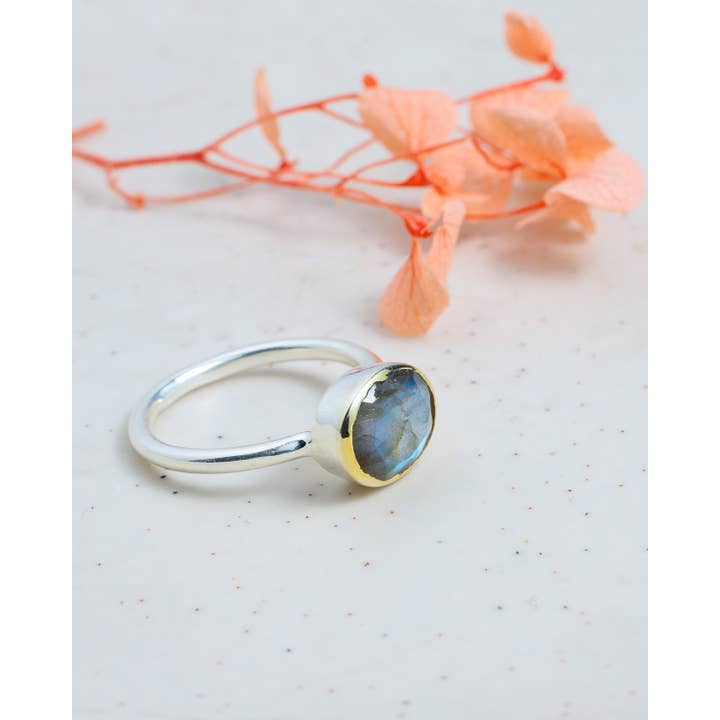 Tiramisu - Wholesale Cocktail/Statement Ring - 14k Gold Over 925 Sterling Silver Labradorite Ring